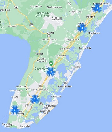 map of Cooper locations at the shore